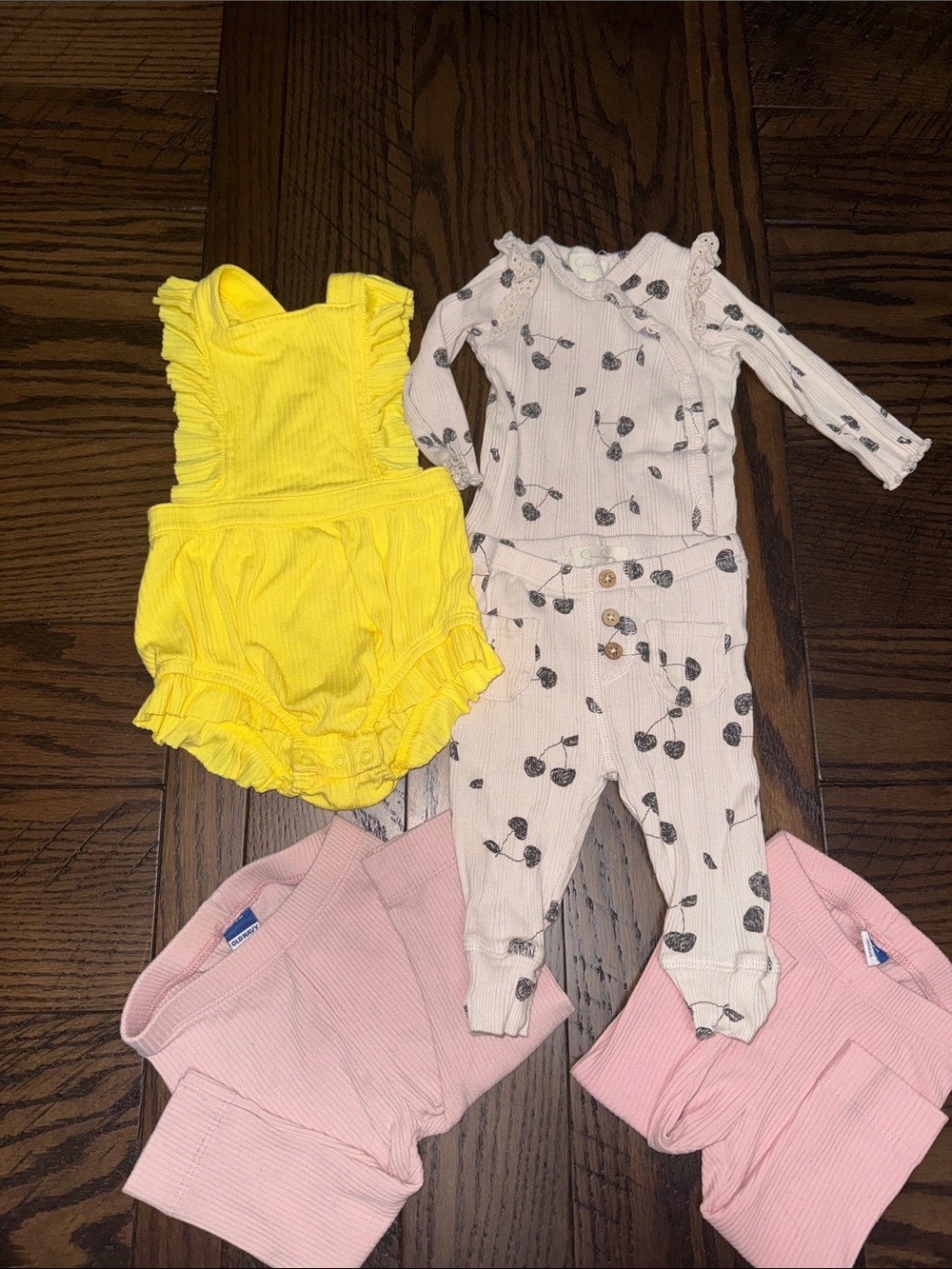 Yellow Baby Romper + Matching Set + Pink Leggings